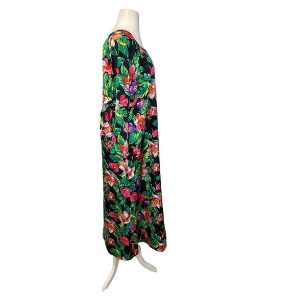 VTG‎ 70s 80s R Michael Alan Small Silky Artsy Floral Nightgown Kaftan Tropical - Picture 2 of 9